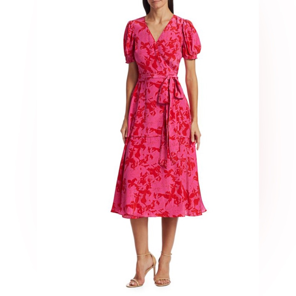 NWT Tonya Taylor 100% Silk Puff Sleeve Midi Dress
